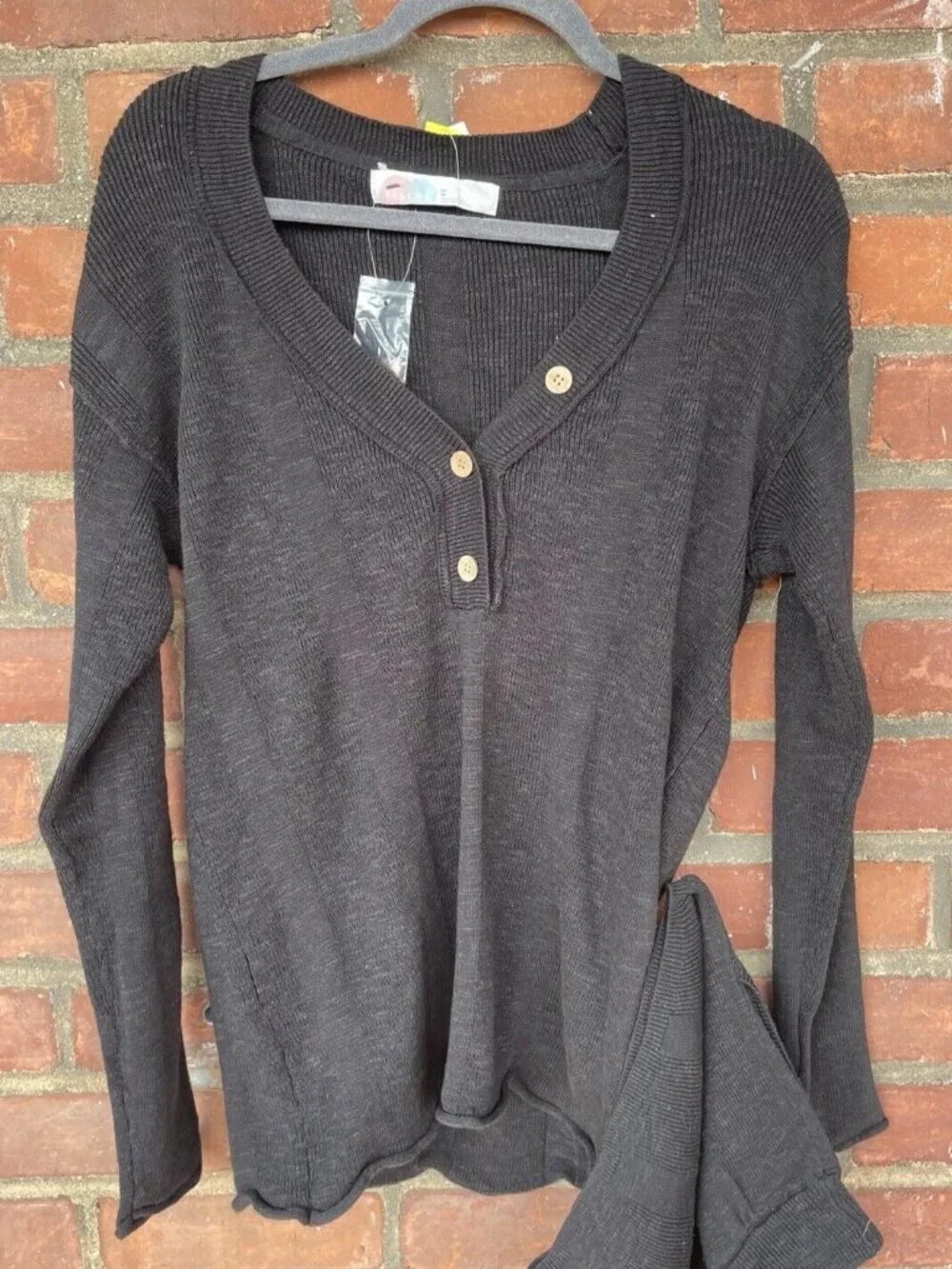 Free People FP BEACH Venice Sweater Shorts Set Noir Black Cotton Linen NEW